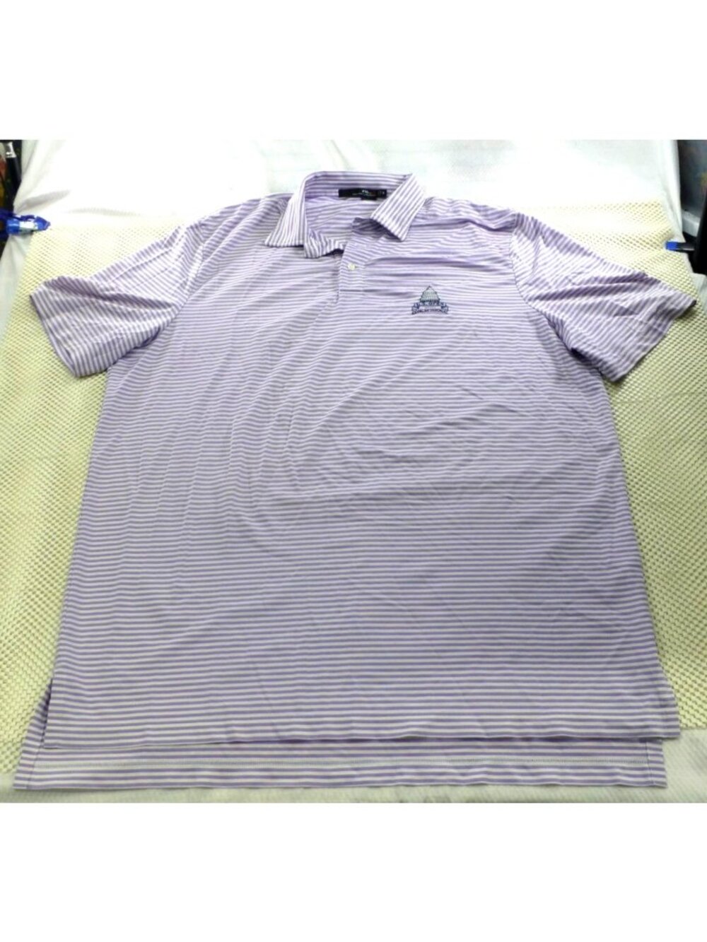 RLX Ralph Lauren Mens Purple Striped Polo Shirt XL U.S. Open 2011‎ Congressional